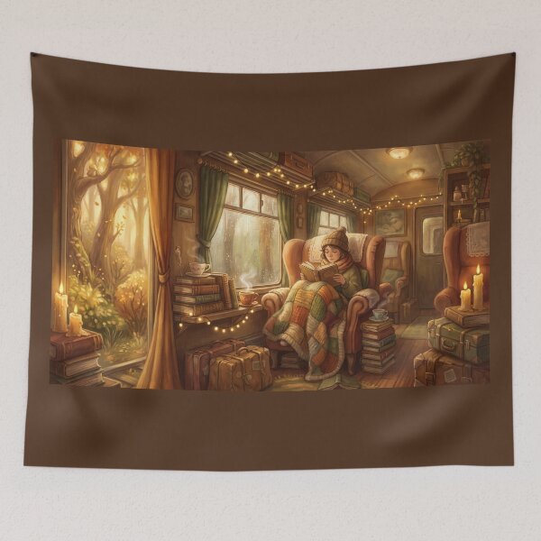 Item preview, Vintage Train Reader | Cozy Travel Book Lover Illustration designed and sold by SebastianSpace.