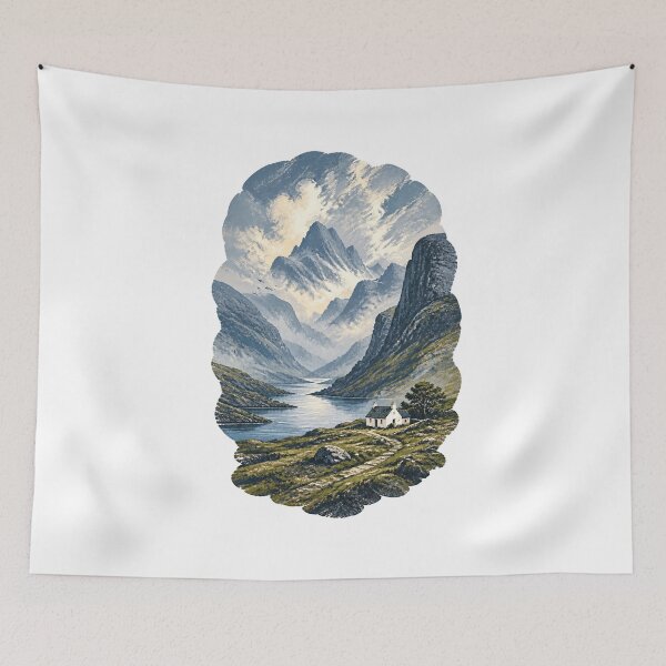Item preview, Scottish Highlands Landscape – Retro Scotland Travel Poster designed and sold by AMICO77.