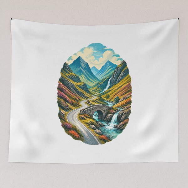 Item preview, Scottish Highlands Landscape – Retro Scotland Travel Poster designed and sold by AMICO77.