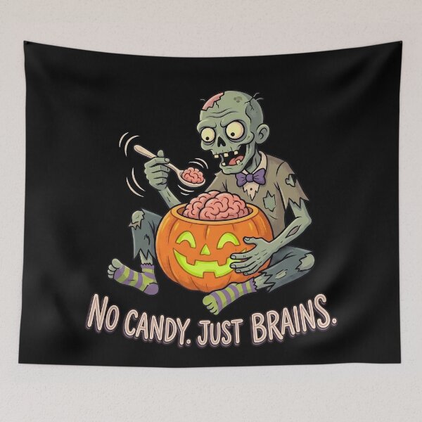 Item preview, No Candy Just Brains Funny Zombie Halloween Pumpkin designed and sold by Sekla-Studio.