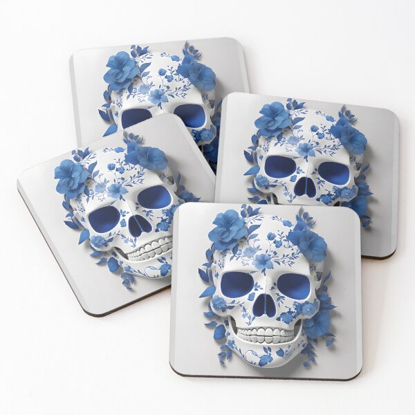 Item preview, Blue Skull Floral Halloween Illustration designed and sold by DoveArtDesigns.