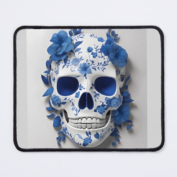 Item preview, Blue Skull Floral Halloween Illustration designed and sold by DoveArtDesigns.