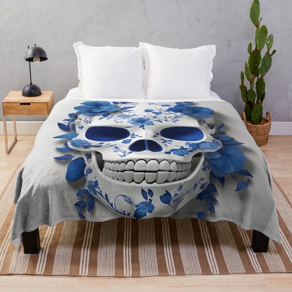 Item preview, Blue Skull Floral Halloween Illustration designed and sold by DoveArtDesigns.