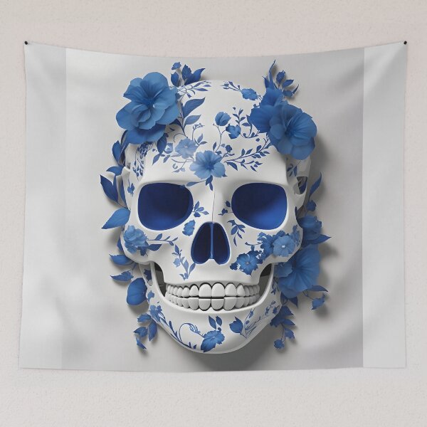 Item preview, Blue Skull Floral Halloween Illustration designed and sold by DoveArtDesigns.