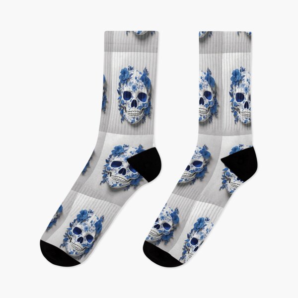 Item preview, Blue Skull Floral Halloween Illustration designed and sold by DoveArtDesigns.