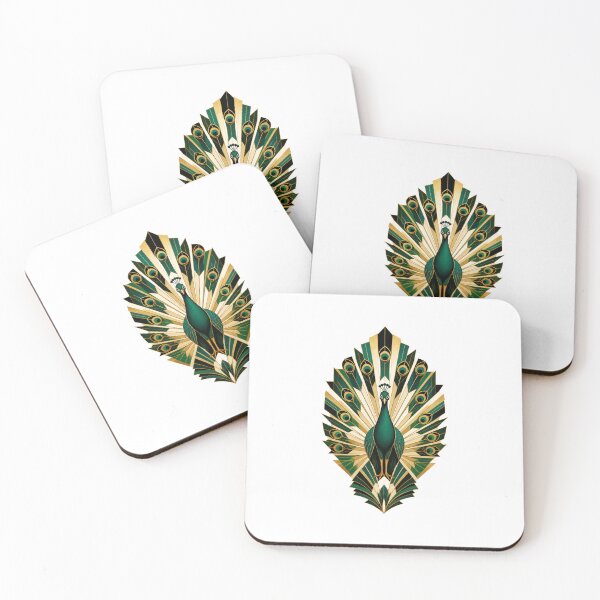Item preview, Art Deco Peacock – Emerald Gold Geometric Bird Artwork designed and sold by AMICO77.