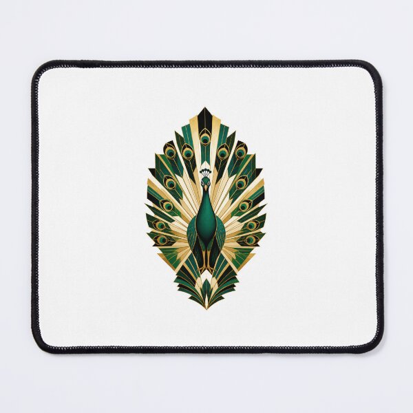 Item preview, Art Deco Peacock – Emerald Gold Geometric Bird Artwork designed and sold by AMICO77.