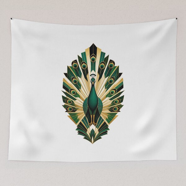 Item preview, Art Deco Peacock – Emerald Gold Geometric Bird Artwork designed and sold by AMICO77.