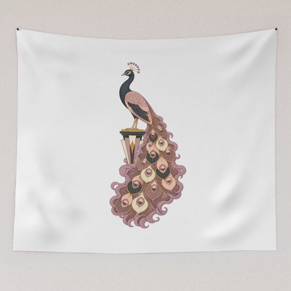 Item preview, Art Deco Peacock – Emerald Gold Geometric Bird Artwork designed and sold by AMICO77.
