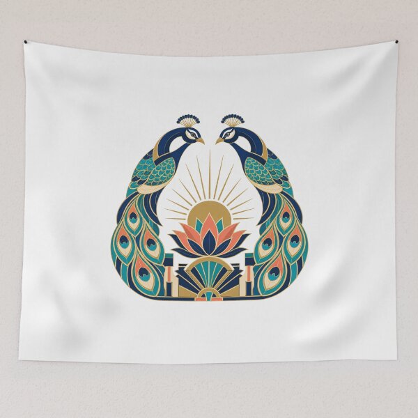 Item preview, Art Deco Peacock – Emerald Gold Geometric Bird Artwork designed and sold by AMICO77.