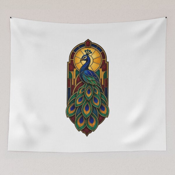Item preview, Art Deco Peacock – Emerald Gold Geometric Bird Artwork designed and sold by AMICO77.