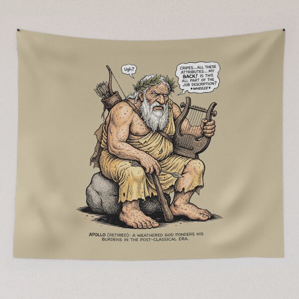 Item preview, Apollo Retired - Exhausted Greek God Mythology Graphic Art designed and sold by FreiherrPK.