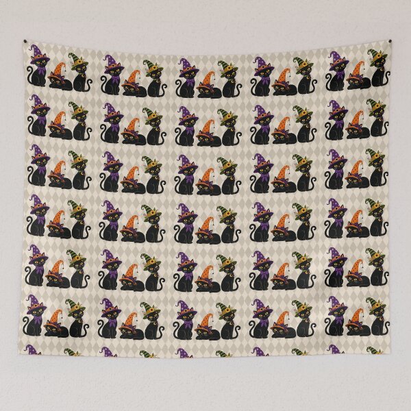 Item preview, Three Black Cats  in Hats— Halloween Harlequin designed and sold by Novel Works Studio.