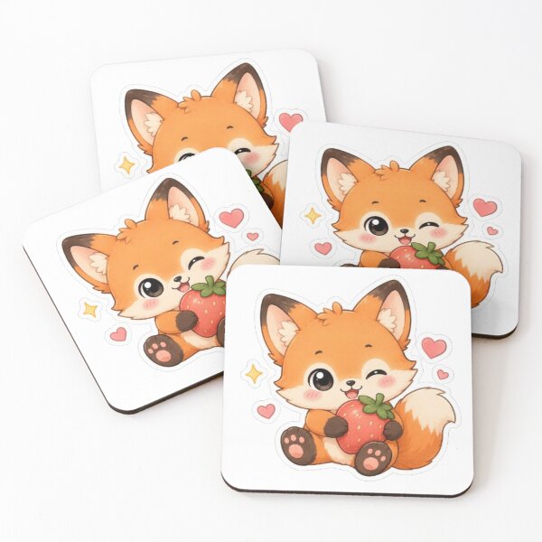 Item preview, Cute Kawaii Fox Hugging Strawberry Sticker | Adorable Chibi Fox Sticker designed and sold by Vegasstickers.