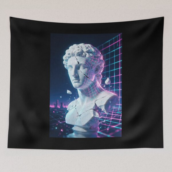 Item preview, Vaporwave Broken Marble Bust Neon Grid designed and sold by Lineer22.