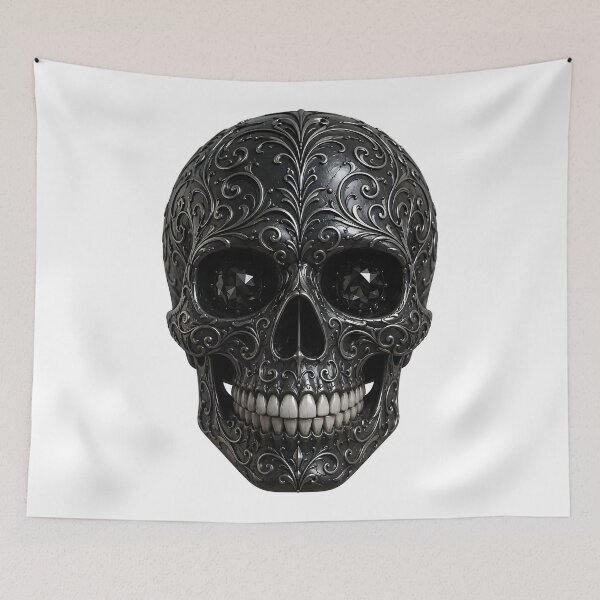 Item preview, Black Skull with Ornate Glittering Flourishes designed and sold by DoveArtDesigns.