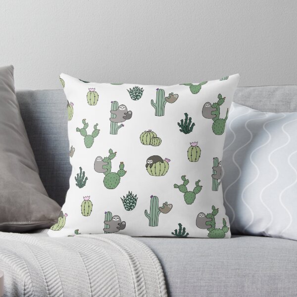 Cacti Sloths Throw Pillow