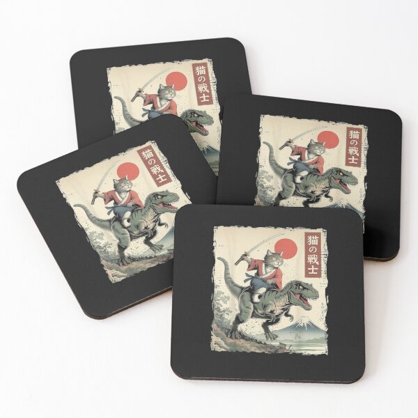 Item preview, Funny Samurai Cat Riding T-Rex Japanese Ukiyo-E Style designed and sold by roartusa.