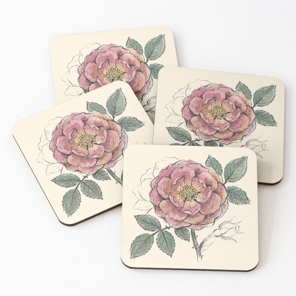 Item preview, Rosa Damascena - Vintage Watercolor Damask Rose Botanical Print designed and sold by FreiherrPK.