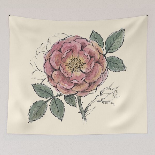 Item preview, Rosa Damascena - Vintage Watercolor Damask Rose Botanical Print designed and sold by FreiherrPK.