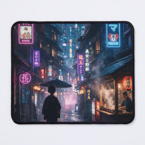 Item preview, Neon Rain Japanese Alley with Kimono Woman designed and sold by Lineer22.