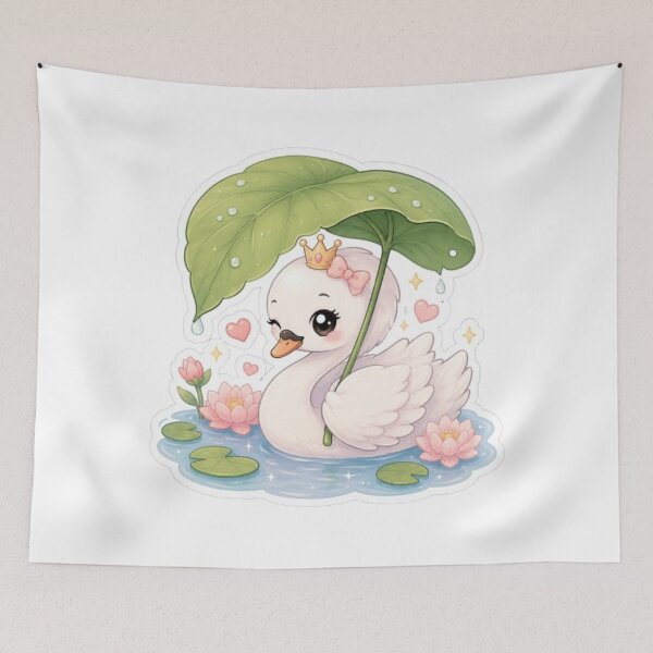 Item preview, Kawaii Swan Under Leaf Umbrella Sticker | Cute Cottagecore Swan Art designed and sold by Vegasstickers.
