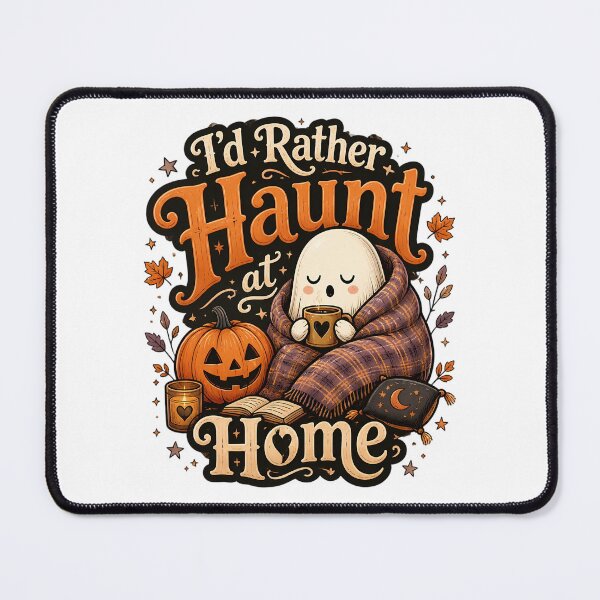 Item preview, I'd Rather Haunt at Home - Cute Cozy Ghost with Pumpkin Sticker designed and sold by Lu7u.