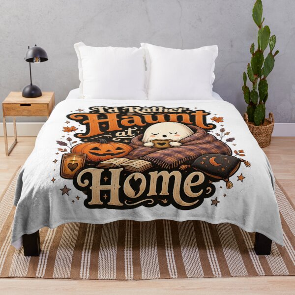 Item preview, I'd Rather Haunt at Home - Cute Cozy Ghost with Pumpkin Sticker designed and sold by Lu7u.