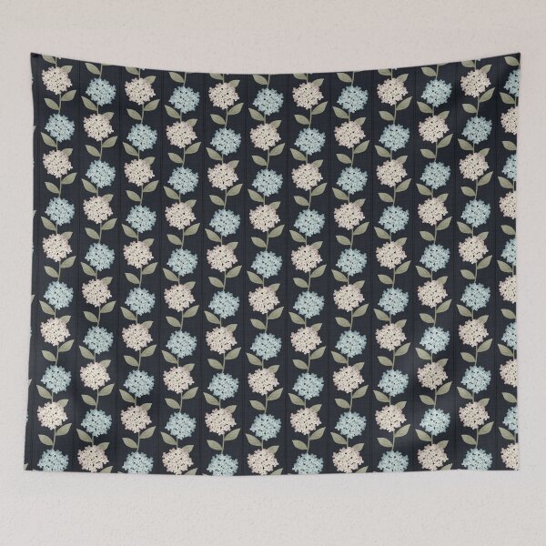 Item preview, Blue and Beige Hydrangeas Floral Stripe and Thin Stripes Deep Indigo Blue designed and sold by JasmineGDesigns.