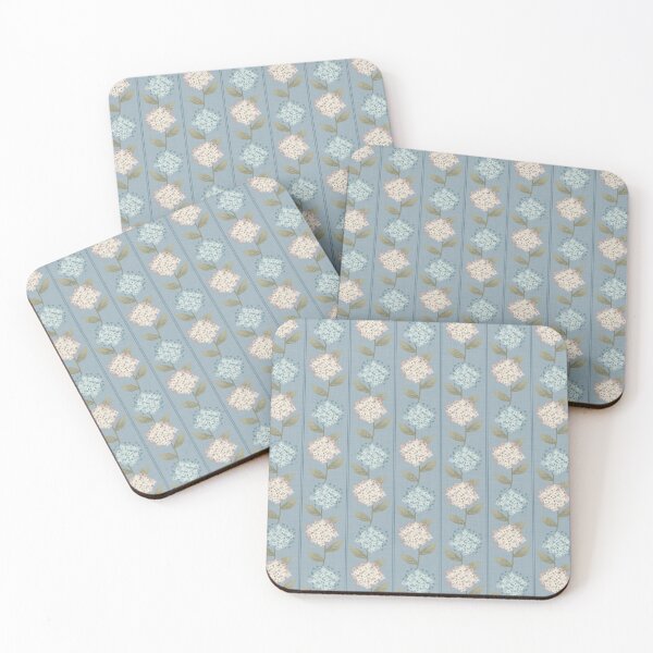 Item preview, Blue and Beige Hydrangeas Floral Stripe and Thin Stripes Dusty Blue designed and sold by JasmineGDesigns.