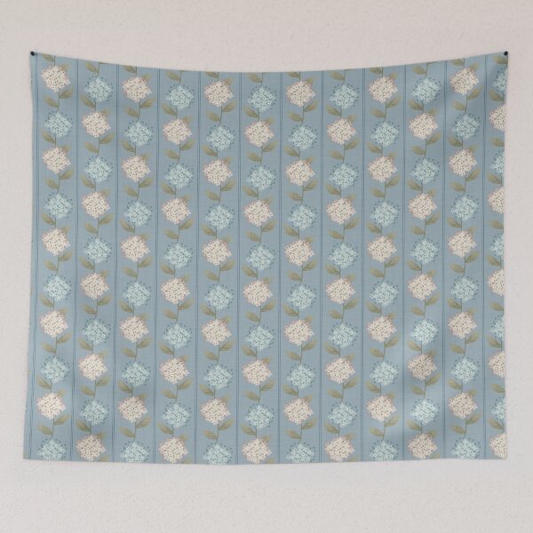 Item preview, Blue and Beige Hydrangeas Floral Stripe and Thin Stripes Dusty Blue designed and sold by JasmineGDesigns.