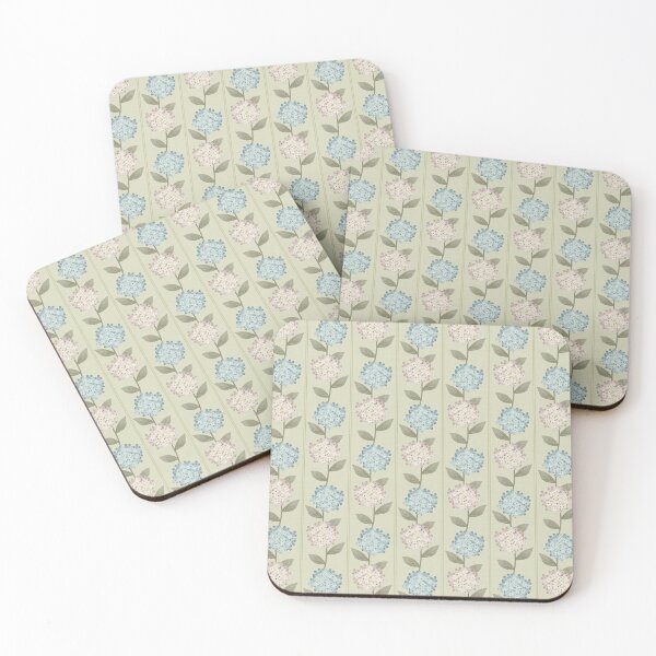 Item preview, Blue and Beige Hydrangeas Floral Stripe and Thin Stripes Light Sage Green designed and sold by JasmineGDesigns.
