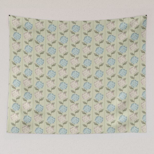 Item preview, Blue and Beige Hydrangeas Floral Stripe and Thin Stripes Light Sage Green designed and sold by JasmineGDesigns.