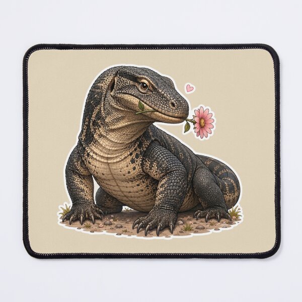 Item preview, Gentle Monitor Lizard with Pink Flower – Cute Reptile Nature Art designed and sold by Safe Haven Pets.