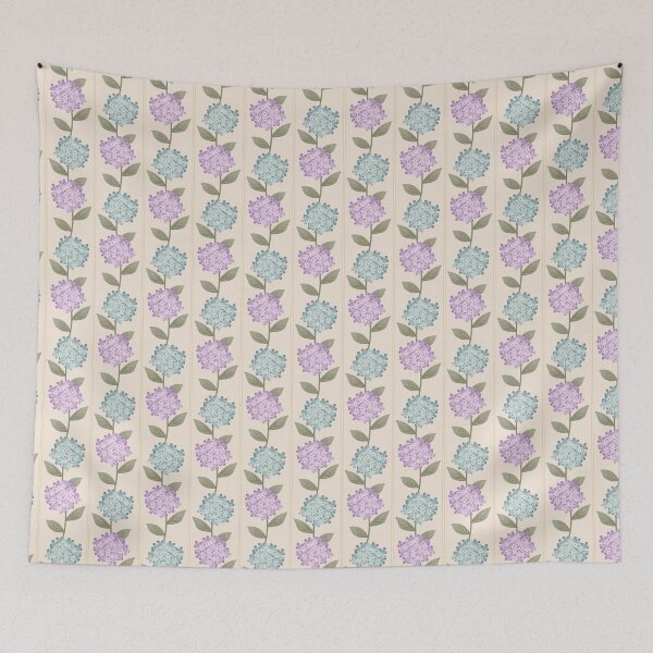 Item preview, Blue and Purple Hydrangeas Floral Stripe and Thin Stripes Neutral Beige designed and sold by JasmineGDesigns.
