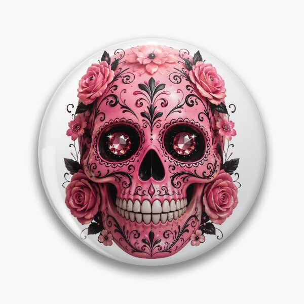 Item preview, Pink Skull with Roses and Black Ornamental Flourishes designed and sold by DoveArtDesigns.