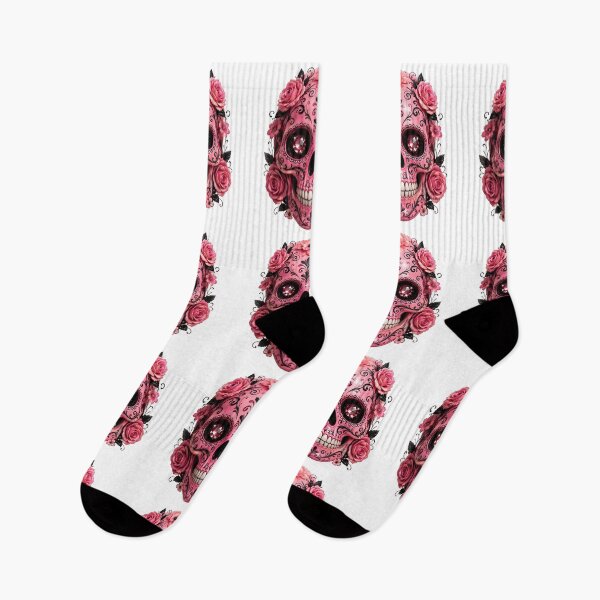 Item preview, Pink Skull with Roses and Black Ornamental Flourishes designed and sold by DoveArtDesigns.