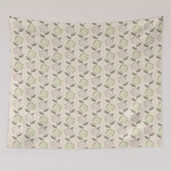 Item preview, Green and Beige Hydrangeas Floral Stripe and Thin Stripes Beige Neutral designed and sold by JasmineGDesigns.