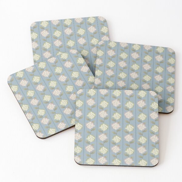 Item preview, Green and Beige Hydrangeas Floral Stripe and Thin Stripes Dusty Blue designed and sold by JasmineGDesigns.