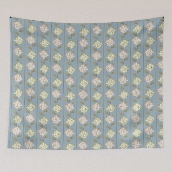 Item preview, Green and Beige Hydrangeas Floral Stripe and Thin Stripes Dusty Blue designed and sold by JasmineGDesigns.