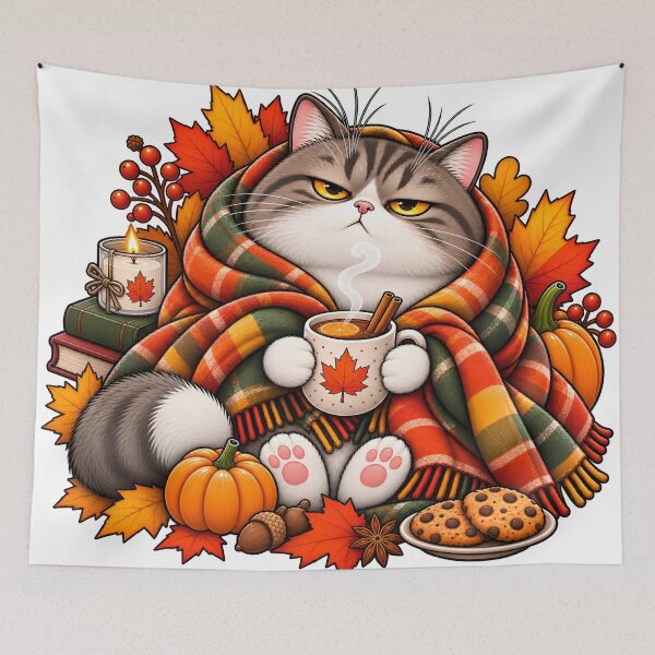 Item preview, Cozy Fall Cat with Pumpkin designed and sold by Sed94.