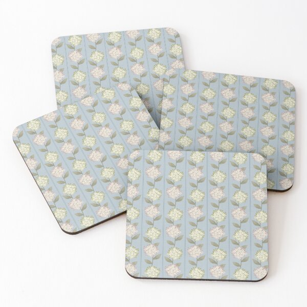 Item preview, Green and Beige Hydrangeas Floral Stripe and Thin Stripes Light Dusty Blue designed and sold by JasmineGDesigns.