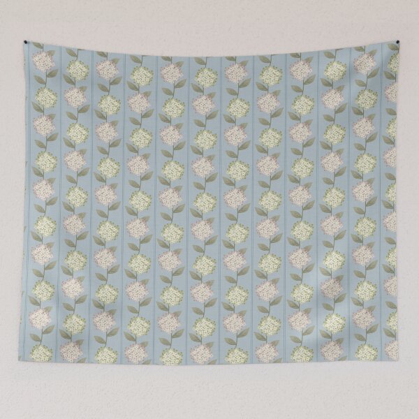 Item preview, Green and Beige Hydrangeas Floral Stripe and Thin Stripes Light Dusty Blue designed and sold by JasmineGDesigns.