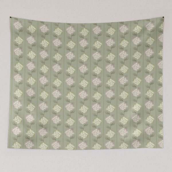 Item preview, Green and Beige Hydrangeas Floral Stripe and Thin Stripes Sage Green designed and sold by JasmineGDesigns.