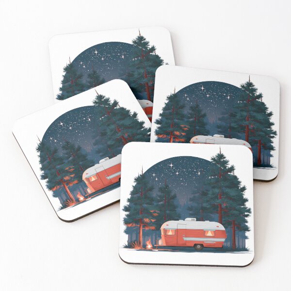 Item preview, Red retro campervan camping under the stars designed and sold by Artdavesalzburg.