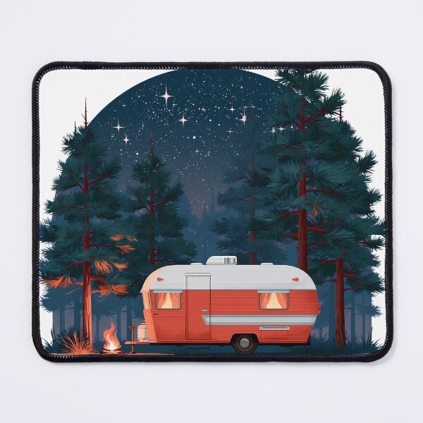 Item preview, Red retro campervan camping under the stars designed and sold by Artdavesalzburg.