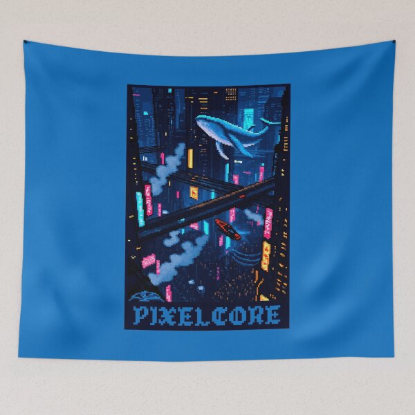 Item preview, Cyberpunk City with Whale Ologram Pixel Art {PIXELCORE} designed and sold by PIXELCORE-TEE.