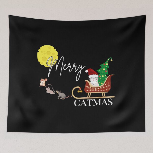 Item preview, Merry Catmas | Santa Cat Sleigh | Reindeer Mice | Swiss Cheese Moon designed and sold by SunandShade.