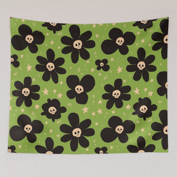 Item preview, Poison Green Skull Flower Halloween Pattern designed and sold by imaniko.