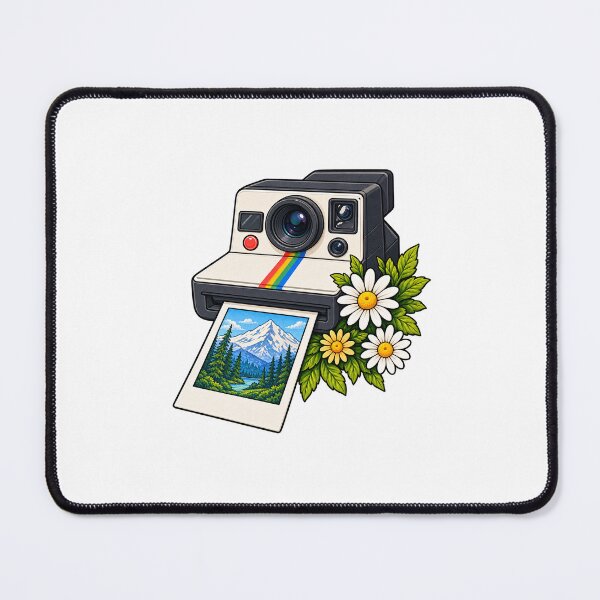 Item preview, Vintage Instant Camera with Mountain Landscape Photo & Daisies designed and sold by Anstickerrr.